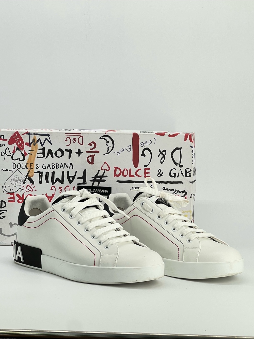 DOLCE & GABBANA Portofino White Leather Low Womens Sneakers Size 9 US